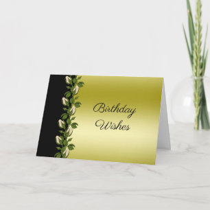 Tarjeta Chic Floral Romántico Cumpleaños en Oro & Negro