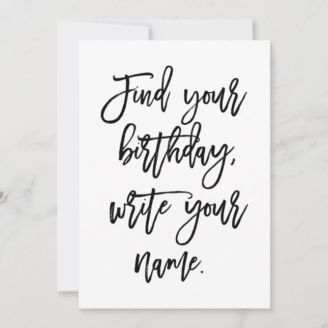 Tarjeta Chic Letra a Mano Encuentra tu Cumpleaños, (Anverso)