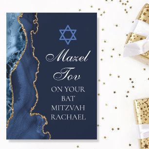 Tarjeta Chic Mazel Tov Azul Marino Dorado Bat Mitzvah Pers