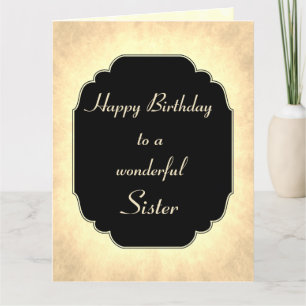 Tarjeta Chic moderno cumpleaños hermana negro y crema