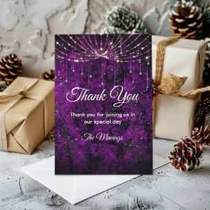Tarjeta Chic Morado Plata Brillante Falso Gracias
