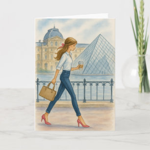 Tarjeta Chic Paris Girl por The Louvre