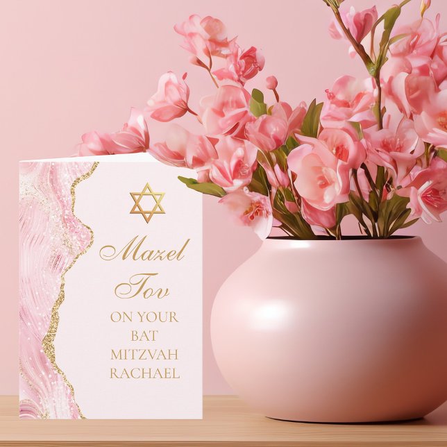 Tarjeta Chic Rosa Oro Ágata Bat Mitzvah Mazel Tov (Subido por el creador)