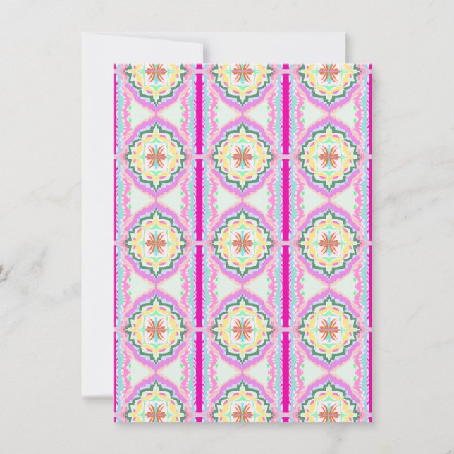 Tarjeta Chic Rosa y Dorado Patrón Floral Geométrico (Anverso)