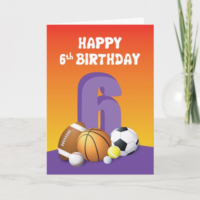 Tarjeta Chica 6ª Bolas Deportivas de Cumpleaños (Anverso)