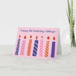 Tarjeta Chica 7 cumpleaños 7 Fiesta de Velas Púrpura y Ros