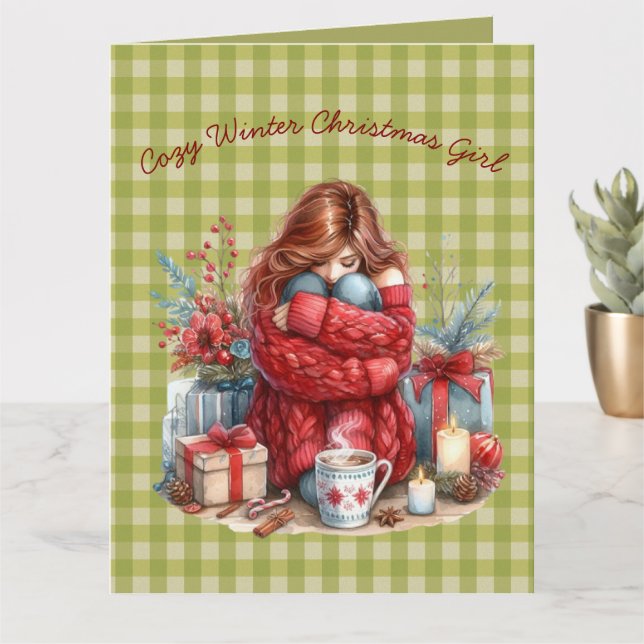 Tarjeta Chica acogedora de Navidad de invierno en verde ol (Planta pequeña)