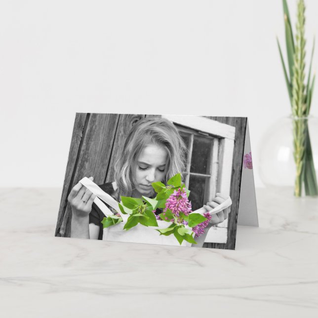 Tarjeta chica adolescente con bolsa de lilac (Anverso)