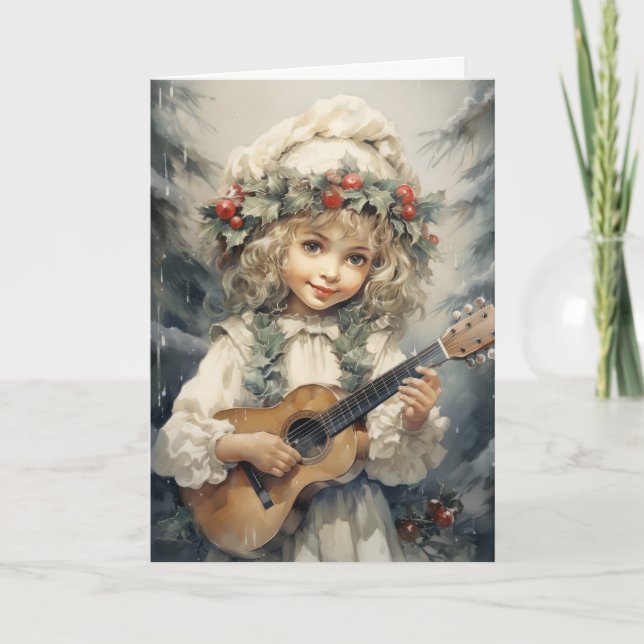 Tarjeta Chica adorable con Navidades de guitarra (Anverso)