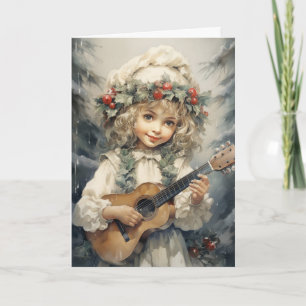 Tarjeta Chica adorable con Navidades de guitarra