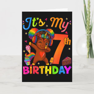 Tarjeta Chica Afro Unicornio 7º Cumpleaños Afro Cabello Na
