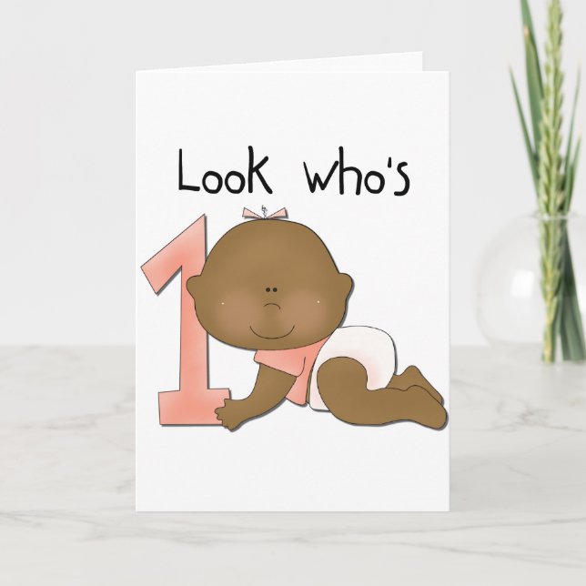 Tarjeta Chica afroamericano camisetas de cumpleaños 1 (Anverso)