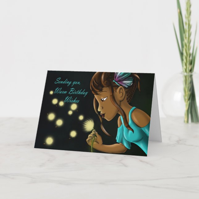 Tarjeta Chica afroamericano y Dandelion (Anverso)