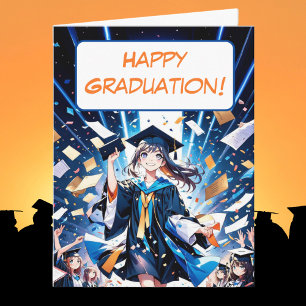 Tarjeta Chica Anime Feliz De Graduación Con Gorro Y Toga