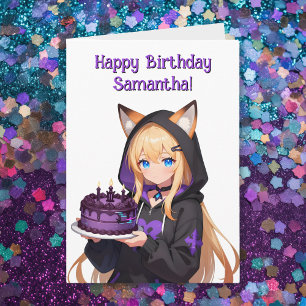 Tarjeta Chica Anime y Dragón Feliz Cumpleaños