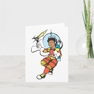 Tarjeta Chica Astronauta con Lanzacohetes