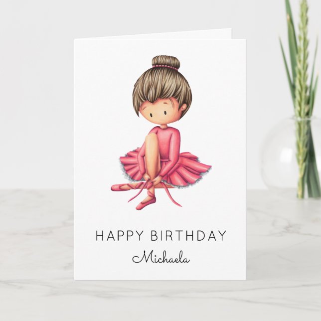Tarjeta Chica Ballerina Rosa Tutu minimalista Cumpleaños (Anverso)
