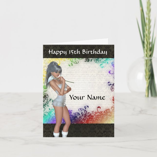 Tarjeta chica bonito con lily 15 años (Anverso)