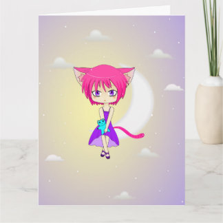 Tarjeta Chica cabelludo rosado del animado de Neko,