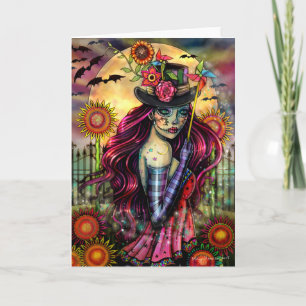 Tarjeta Chica Calavera de Azúcar Arte de Fantasía de Hallo
