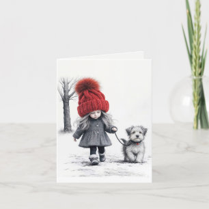 Tarjeta Chica caminando por su perro