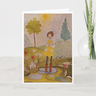 Tarjeta Chica caprichosa de cuento de hadas con pintura de