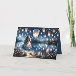 Tarjeta Chica caprichosa del lago de linternas celestes 