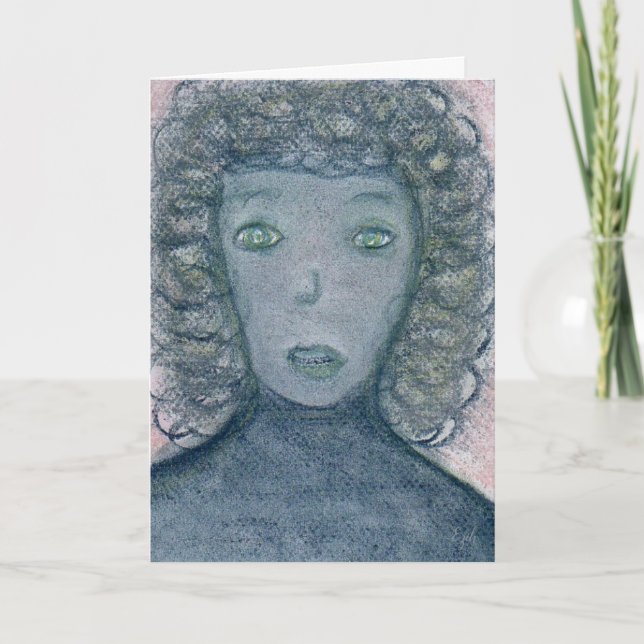 Tarjeta Chica con chalecos de pelo rizado retrato arte esp (Anverso)