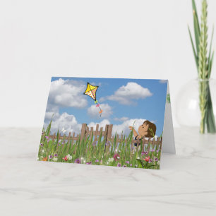 Tarjeta Chica Con Cometa En El Jardín