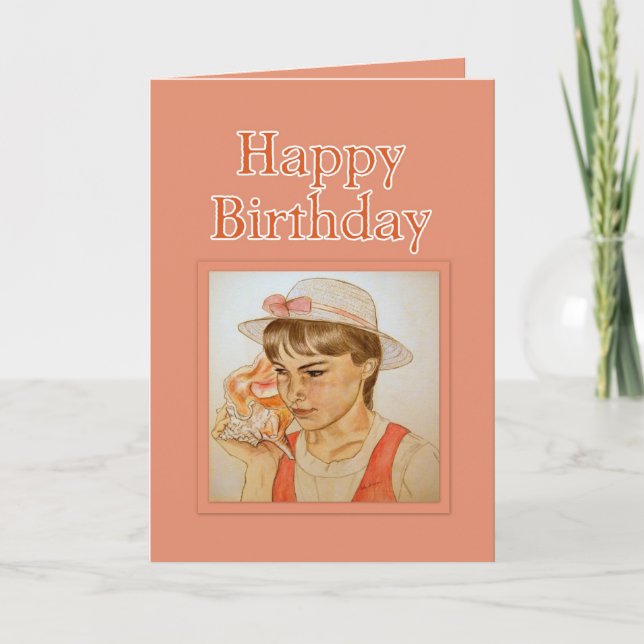 Tarjeta Chica Con Conch Shell Feliz Cumpleaños (Anverso)