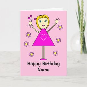 Tarjeta Chica con corazón Personalizado rosa Cumpleaños
