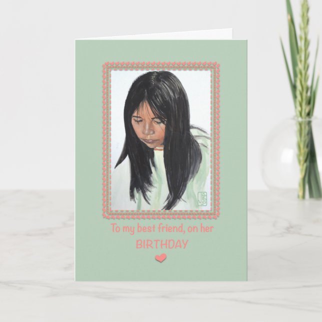 Tarjeta Chica con el cabello oscuro mejor cumpleaños (Anverso)