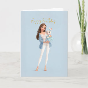 Tarjeta Chica con Estilo en Encaje Azul con Cumpleaños de 