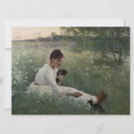 Tarjeta Chica con gatos en un paisaje veraniego (gatitos)