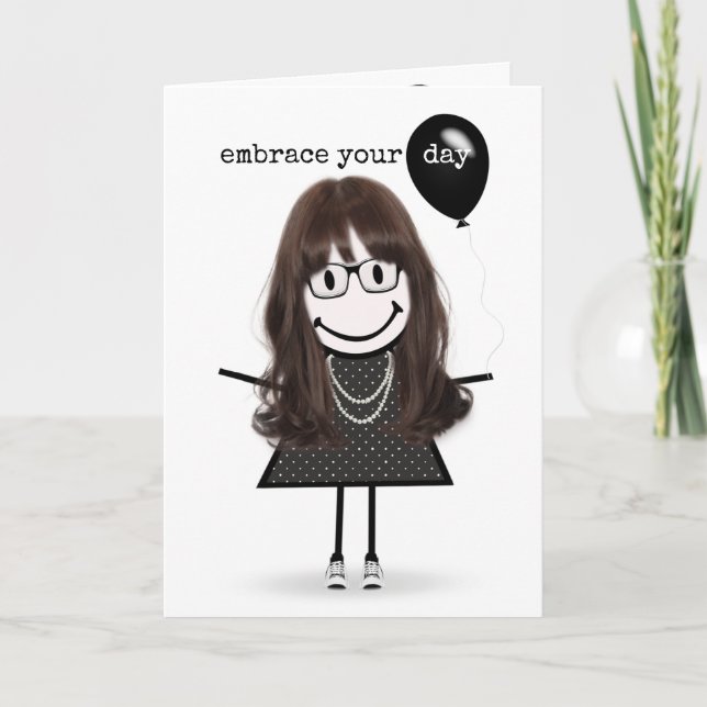 Tarjeta Chica con globo de la figura del stick de cumpleañ (Anverso)