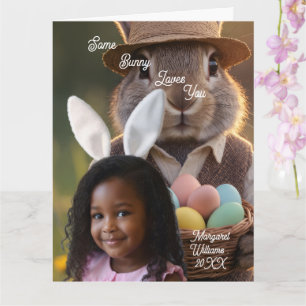 Tarjeta Chica con orejas de conejo de Pascua Foto personal