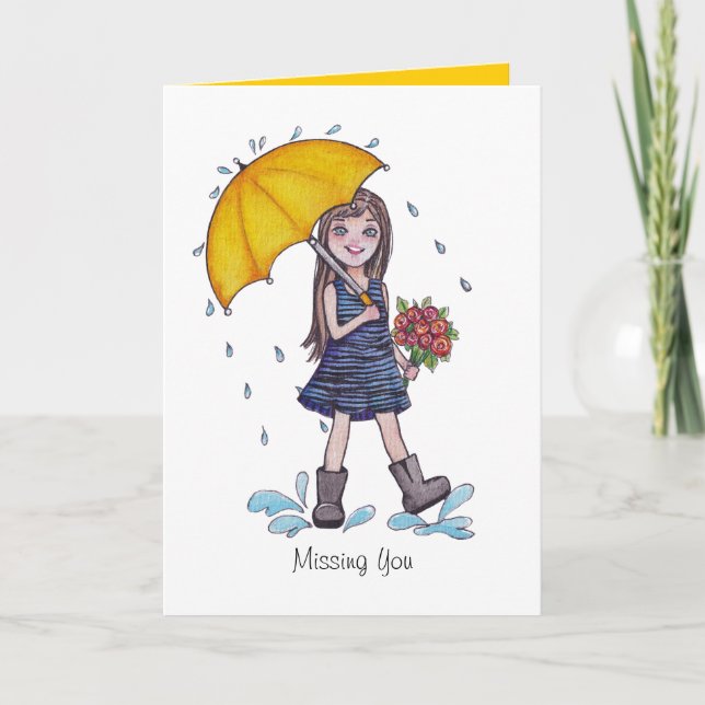 Tarjeta Chica Con Paraguas Amarillo En Acuarela (Anverso)
