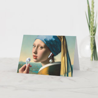 Tarjeta Chica con Pearl Earring con auriculares