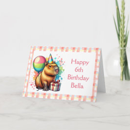 Tarjeta Chica con temas del Capibara rosado Feliz cumpleañ