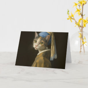 Tarjeta Chica con un gato de pendiente de perla