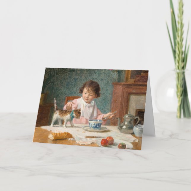 Tarjeta Chica con un gato | Victor Gabriel Gilbert (Anverso)