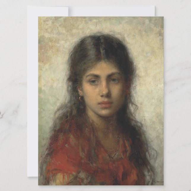 Tarjeta Chica con un Shawl Rojo (por Alexei Harlamoff) (Anverso)