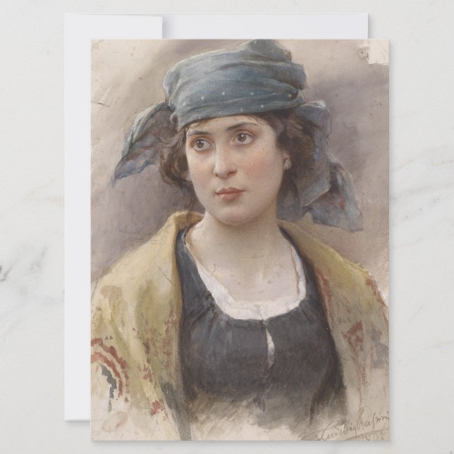 Tarjeta Chica con un velo verde (por Ludwig Passini) (Anverso)