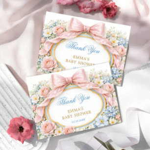 Tarjeta Chica Coqueta con Lazo Rosa Agradecimiento Fiesta 
