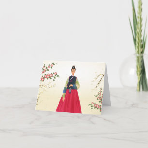Tarjeta Chica coreano en hanbok