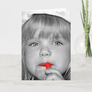 Tarjeta Chica Cumpleañera Con Labial Rojo