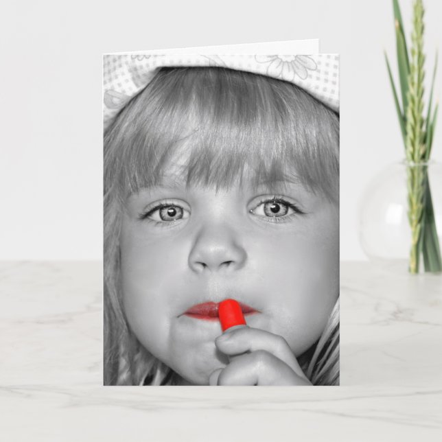 Tarjeta Chica Cumpleañera Con Labial Rojo (Anverso)