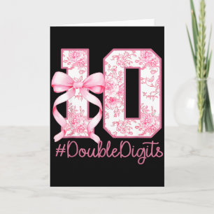 Tarjeta Chica Cumpleaños 10 Rosa Coquette Lazo 10 Años A