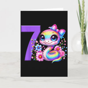 Tarjeta Chica cumpleaños 7 serpiente fiesta arcoíris coque