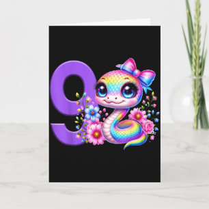 Tarjeta Chica cumpleaños 9 serpiente fiesta arcoíris coque